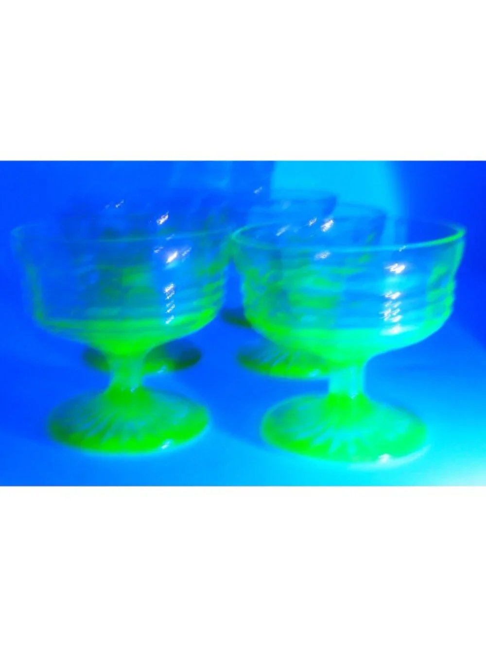 Vintage Uranium Glass Ribbed Banded Footed Sherbet Cups Set of 6